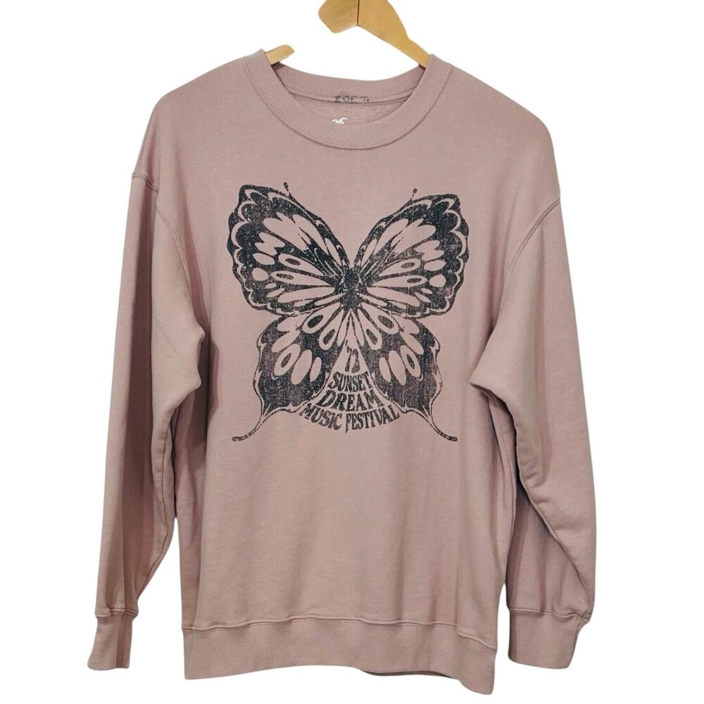 Hollister Butterfly Sweatshirt Dusty Rose Women's Size Medium